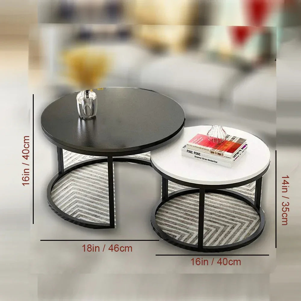 Classic Black & White Round Coffee Table Set of 2 - All India Decor