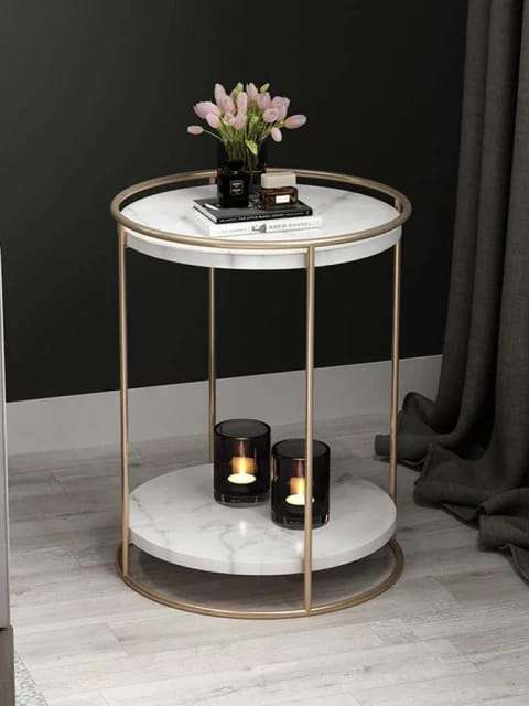 Two Layers Marble Side Table (Gold)