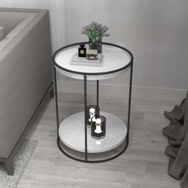 Two Layers Marble Side Table (Black) - All India Decor