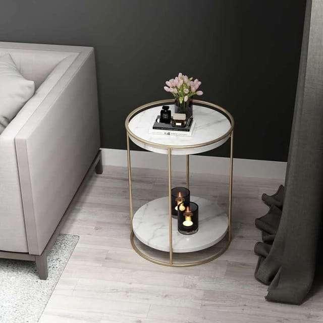 Two Layers Marble Side Table (Gold) - All India Decor