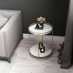 Two Layers Marble Side Table (Gold) - All India Decor