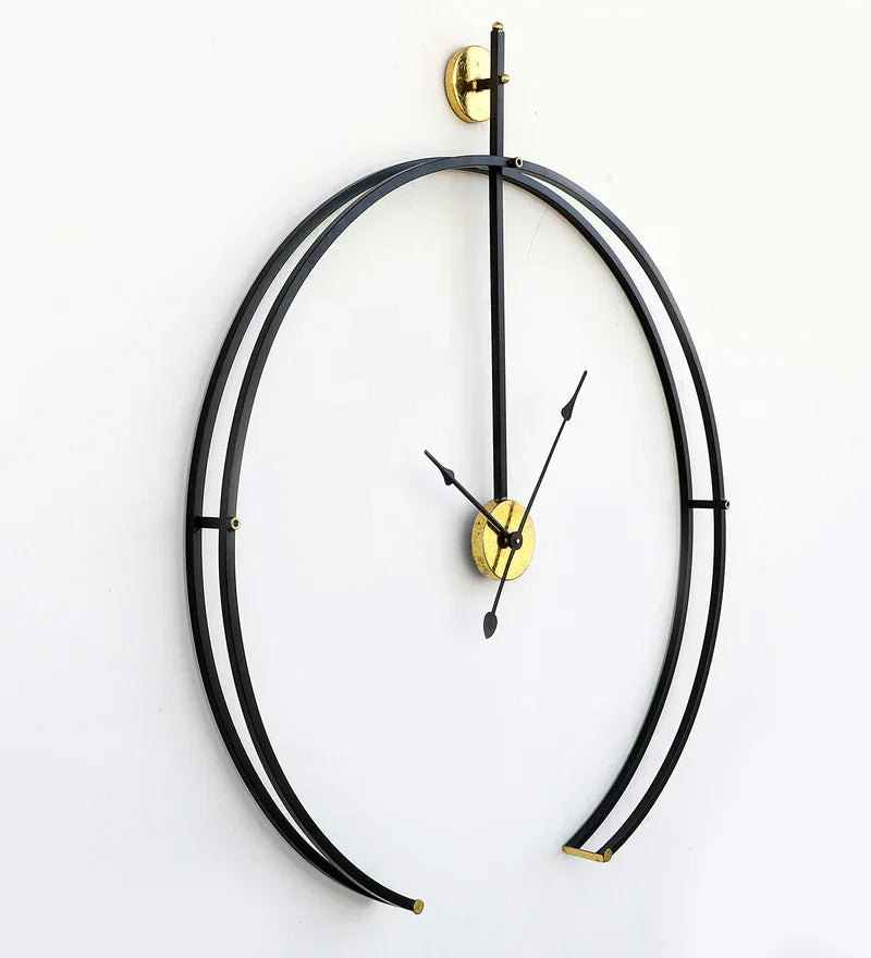 Black Metal Analog Wall Clock with Golden Centre - All India Decor