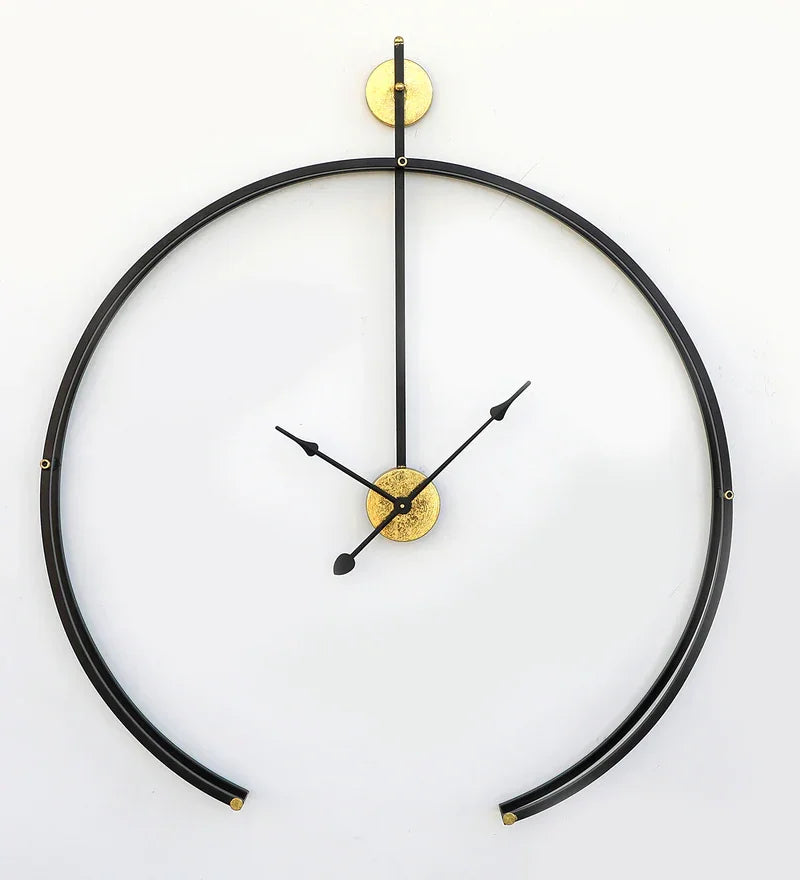 Black Metal Analog Wall Clock with Golden Centre - All India Decor
