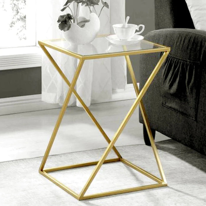 Golden Zig Zag Pattern Metal Side Table