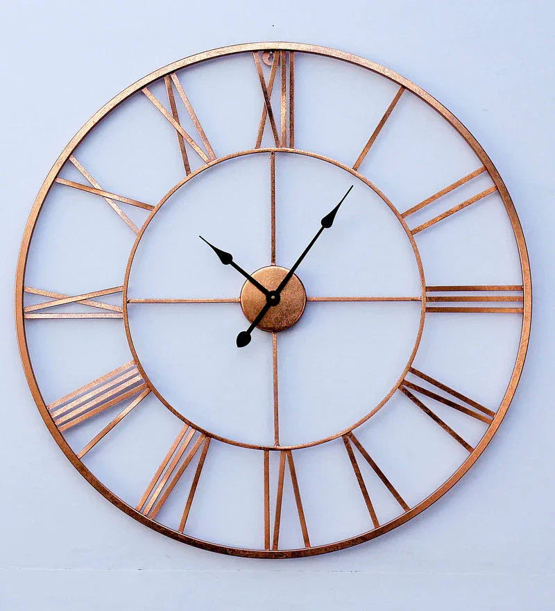 Copper Finish Metal 30 Inches Wall Clock - All India Decor