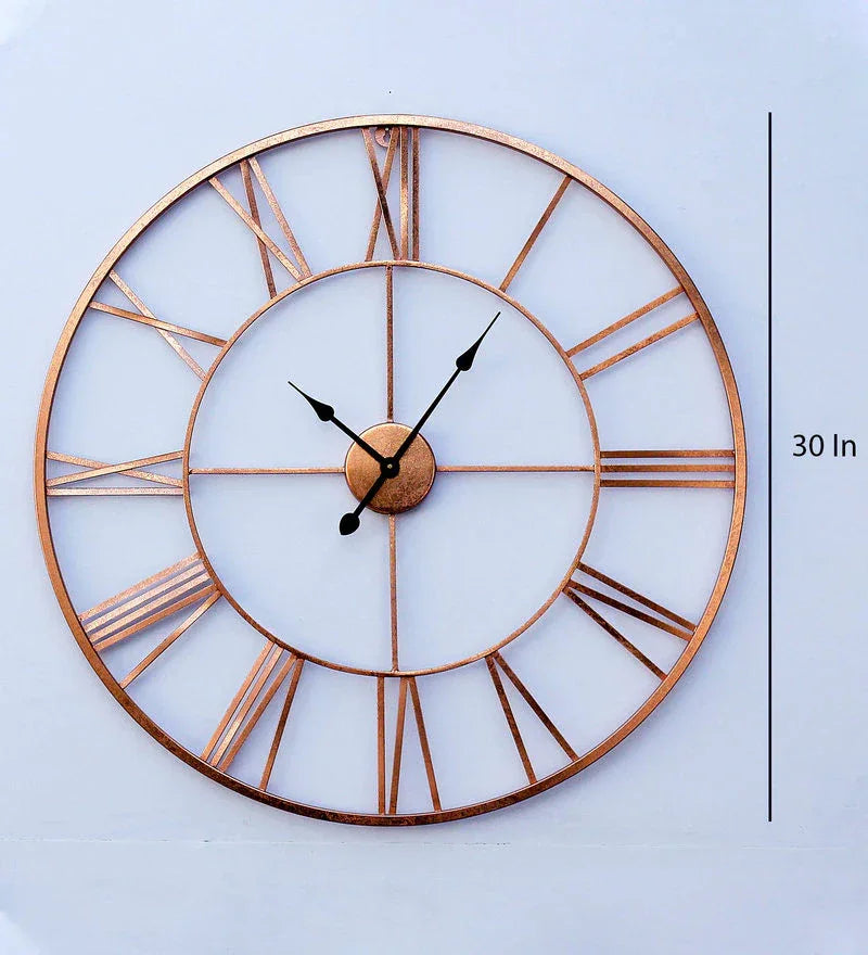Copper Finish Metal 30 Inches Wall Clock - All India Decor