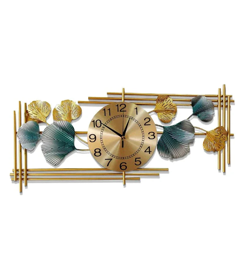 Creative Luxury Decoration Multicolor Leaf Design Metal Wall Clock - All India Decor