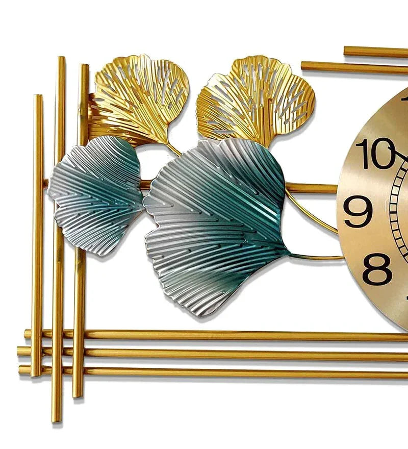 Creative Luxury Decoration Multicolor Leaf Design Metal Wall Clock - All India Decor