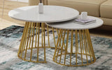 White Marble Round Metallic Stand Coffee Tables Set of 2