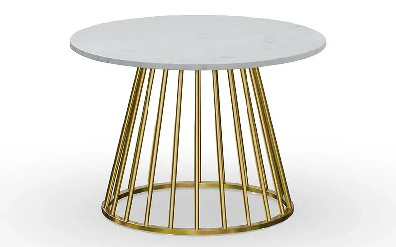 White Marble Round Metallic Stand Coffee Tables Set of 2 - All India Decor