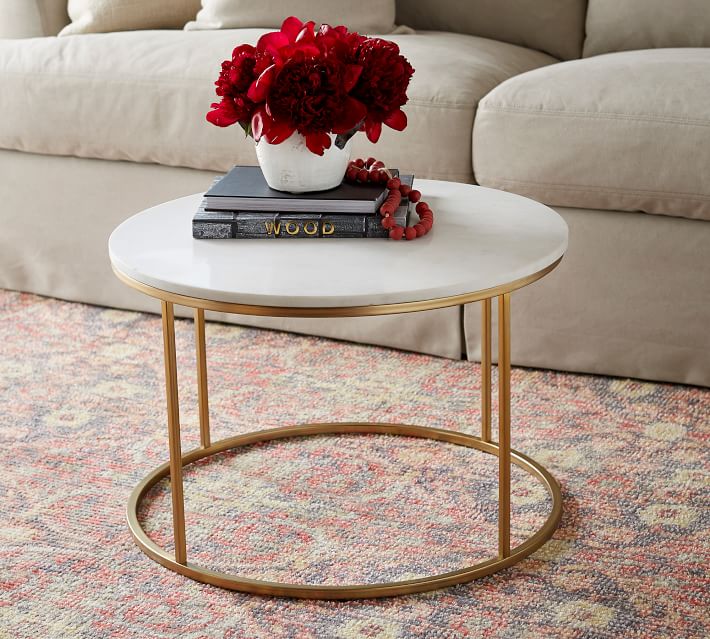 Premium White Marble Round Shaped Golden Stand Center Table