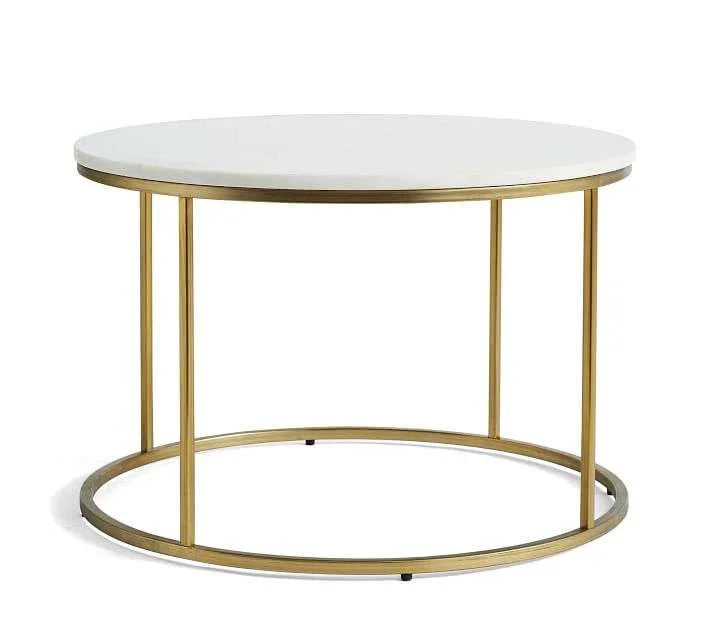 Premium White Marble Round Shaped Golden Stand Center Table - All India Decor