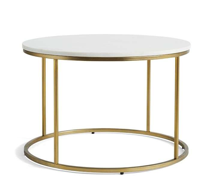 Premium White Marble Round Shaped Golden Stand Center Table