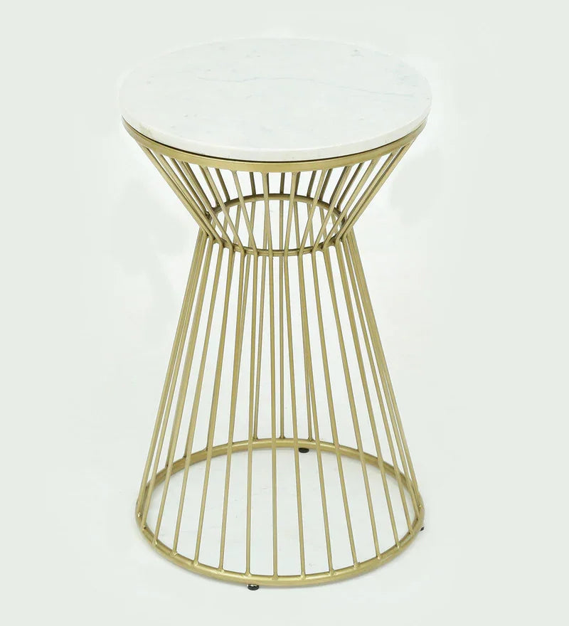 Metal End Table In White Colour - All India Decor