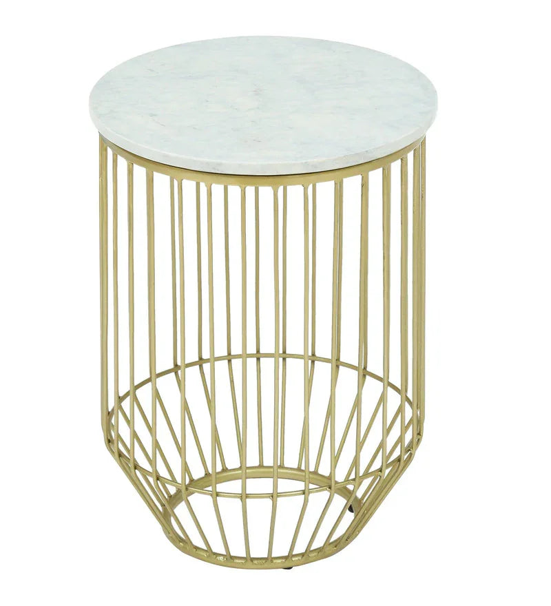 Metal End Table In White Colour - All India Decor