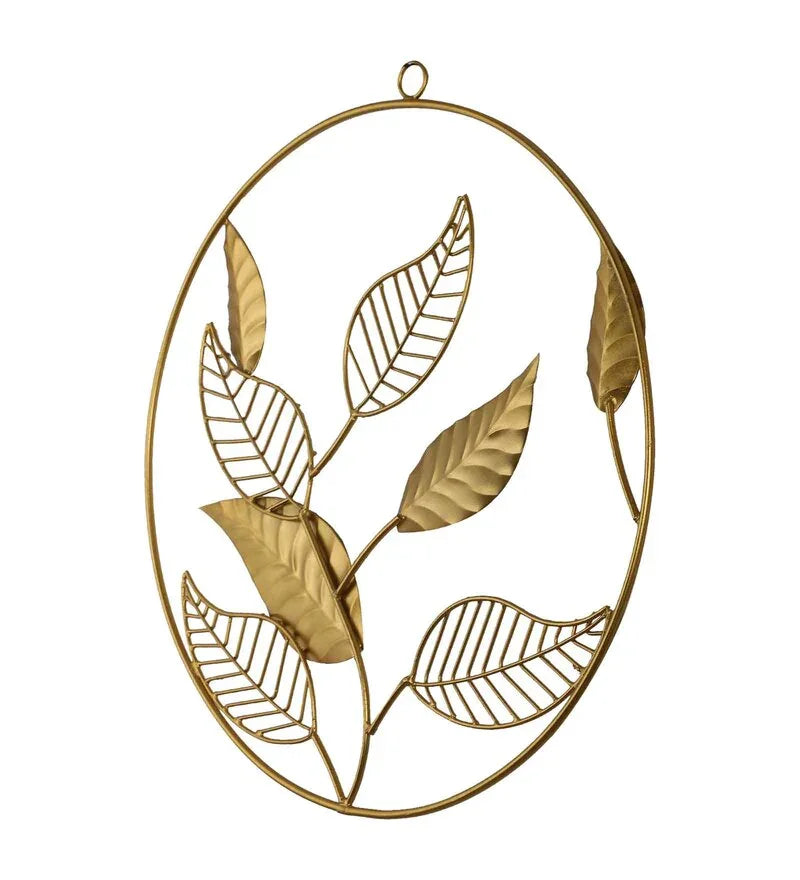 Gold Iron Mango Leaves Floral Metal Wall Art, Set of 3 - All India Decor