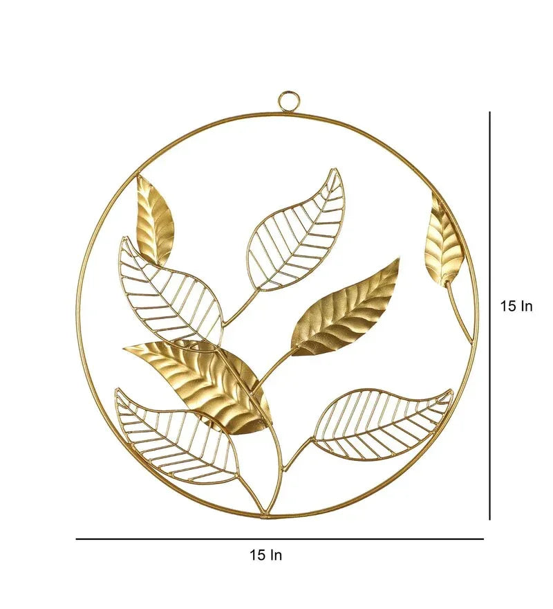 Gold Iron Mango Leaves Floral Metal Wall Art, Set of 3 - All India Decor