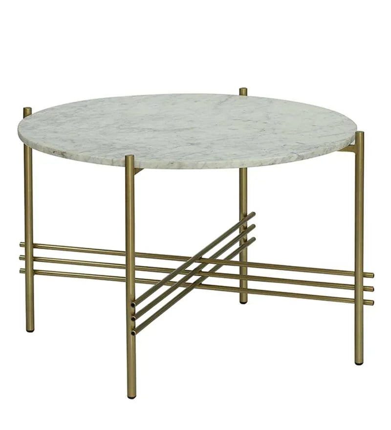 White Marble Round Metallic Stand Coffee Tables - All India Decor