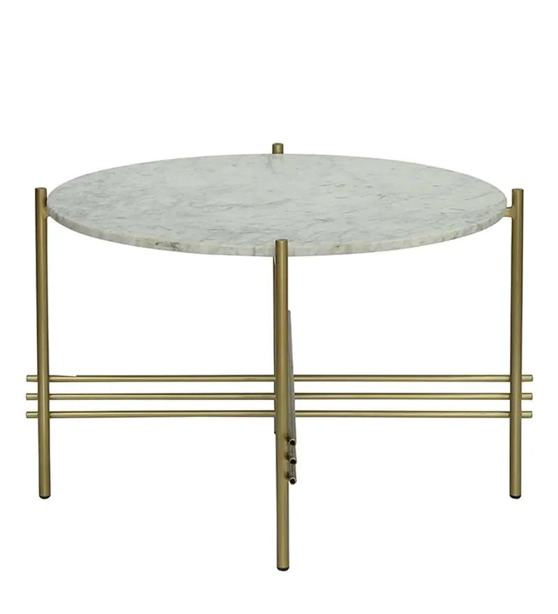 White Marble Round Metallic Stand Coffee Tables - All India Decor