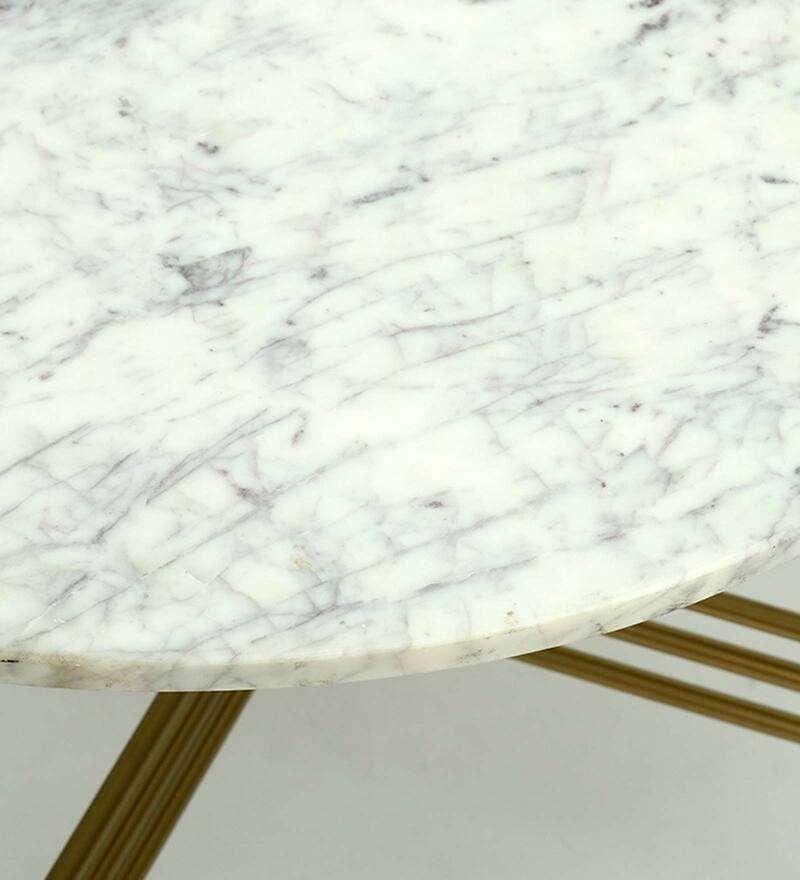 White Marble Round Metallic Stand Coffee Tables - All India Decor