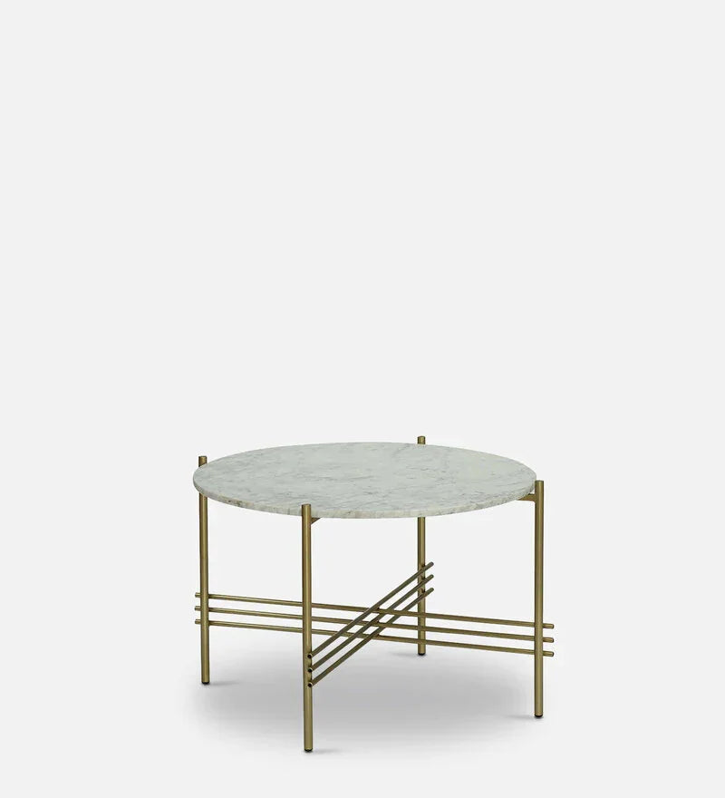 White Marble Round Metallic Stand Coffee Tables - All India Decor