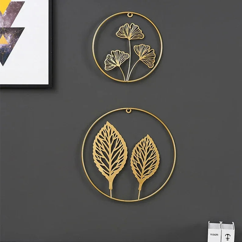 Set of 3 Living Room Gold Metal Leaf - All India Decor