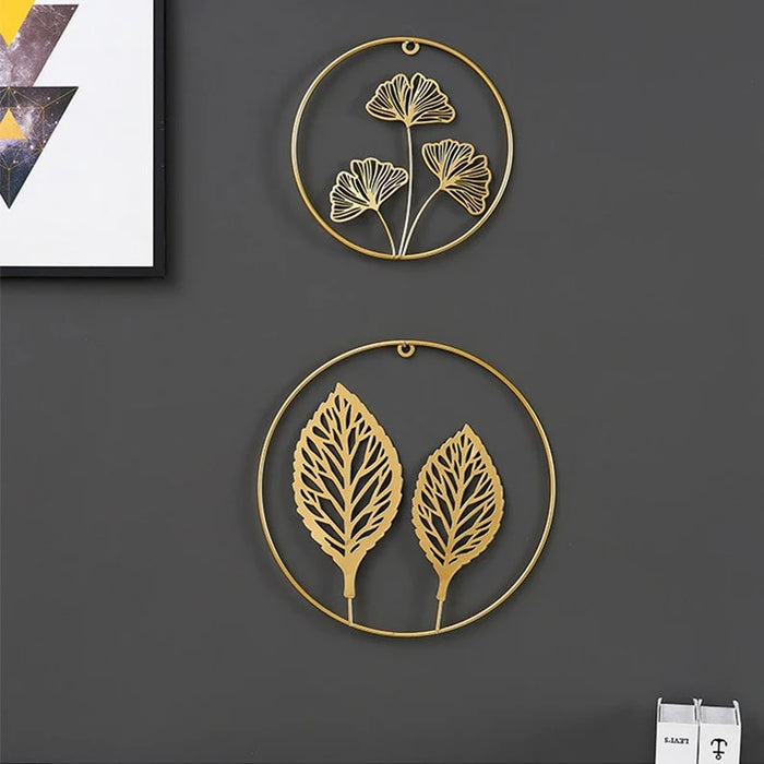 Set of 3 Living Room Gold Metal Leaf