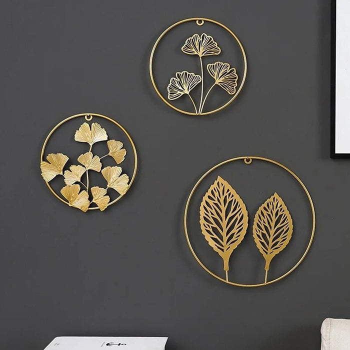 Set of 3 Living Room Gold Metal Leaf