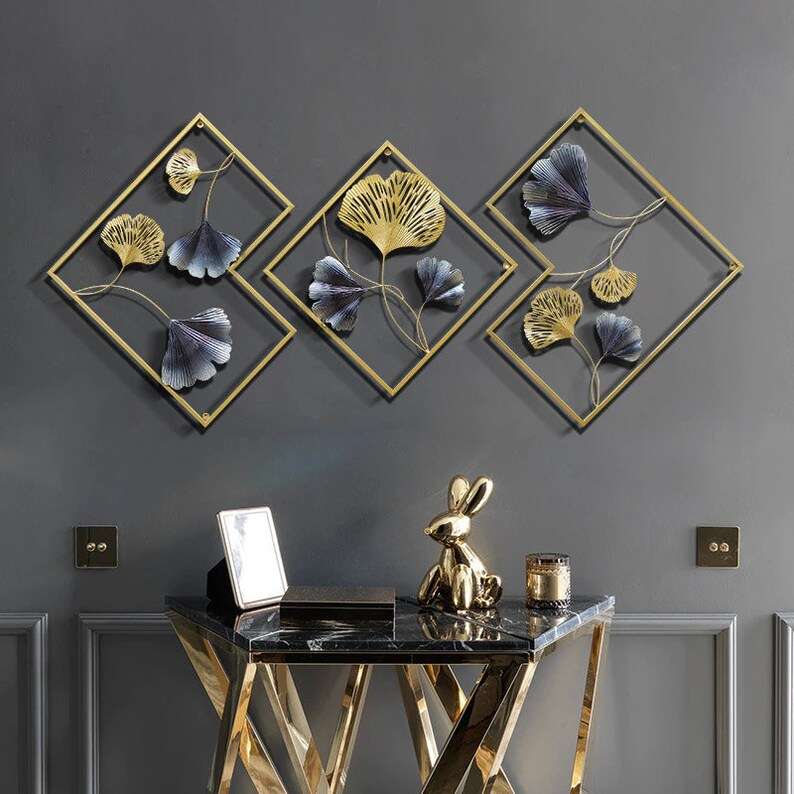 Gold Metal Leaf Iron Wall Art S/3