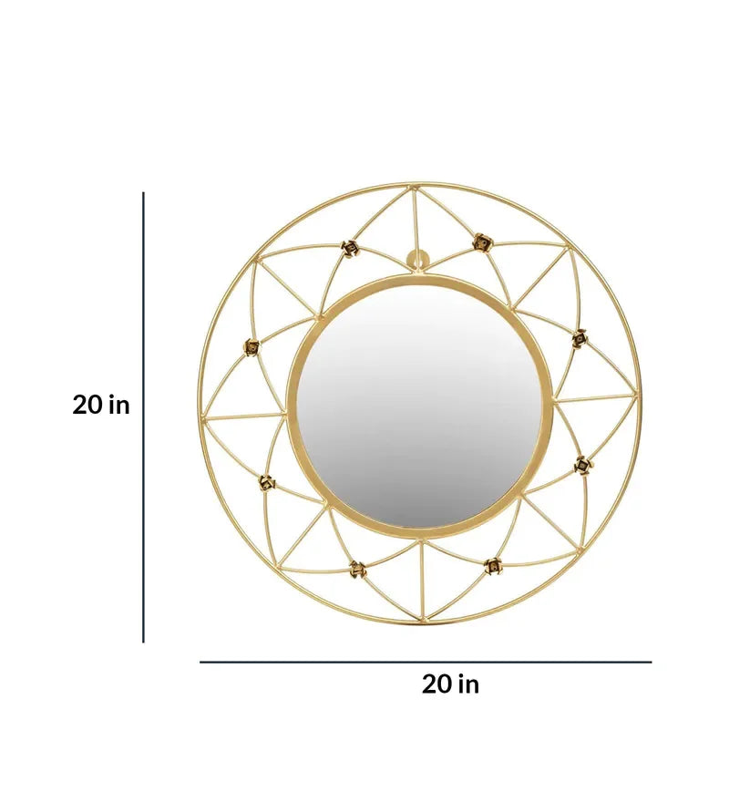 Round Gold Metal & Glass Decorative Wall Mirror - All India Decor