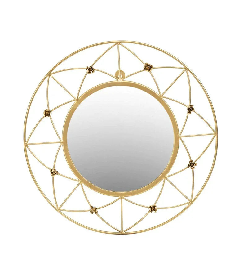 Round Gold Metal & Glass Decorative Wall Mirror - All India Decor