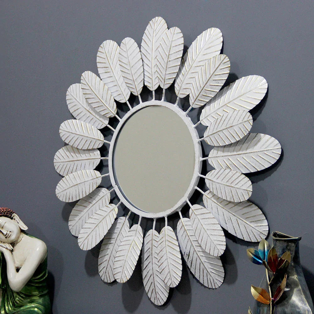Round Mirror Wall Decor in White - All India Decor