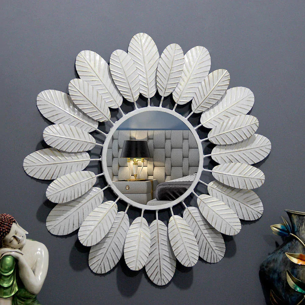 Round Mirror Wall Decor in White - All India Decor