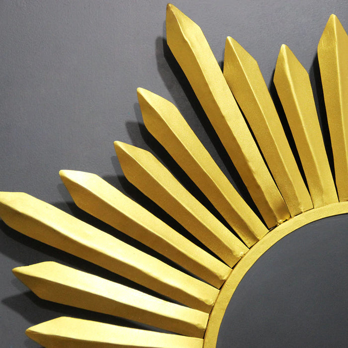 Edgy Golden Strands Round Mirror