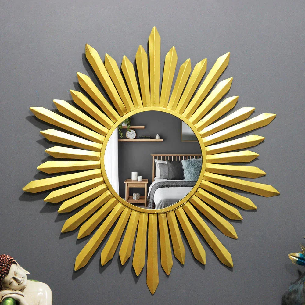 Edgy Golden Strands Round Mirror - All India Decor