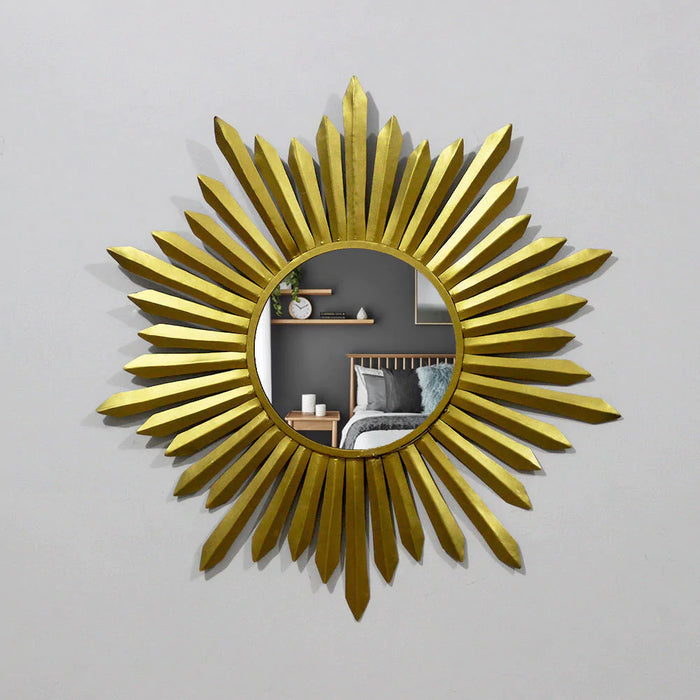 Edgy Golden Strands Round Mirror
