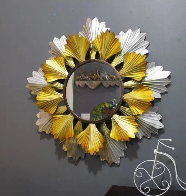 Gold & Silver Petals Round Mirror Wall Décor - All India Decor