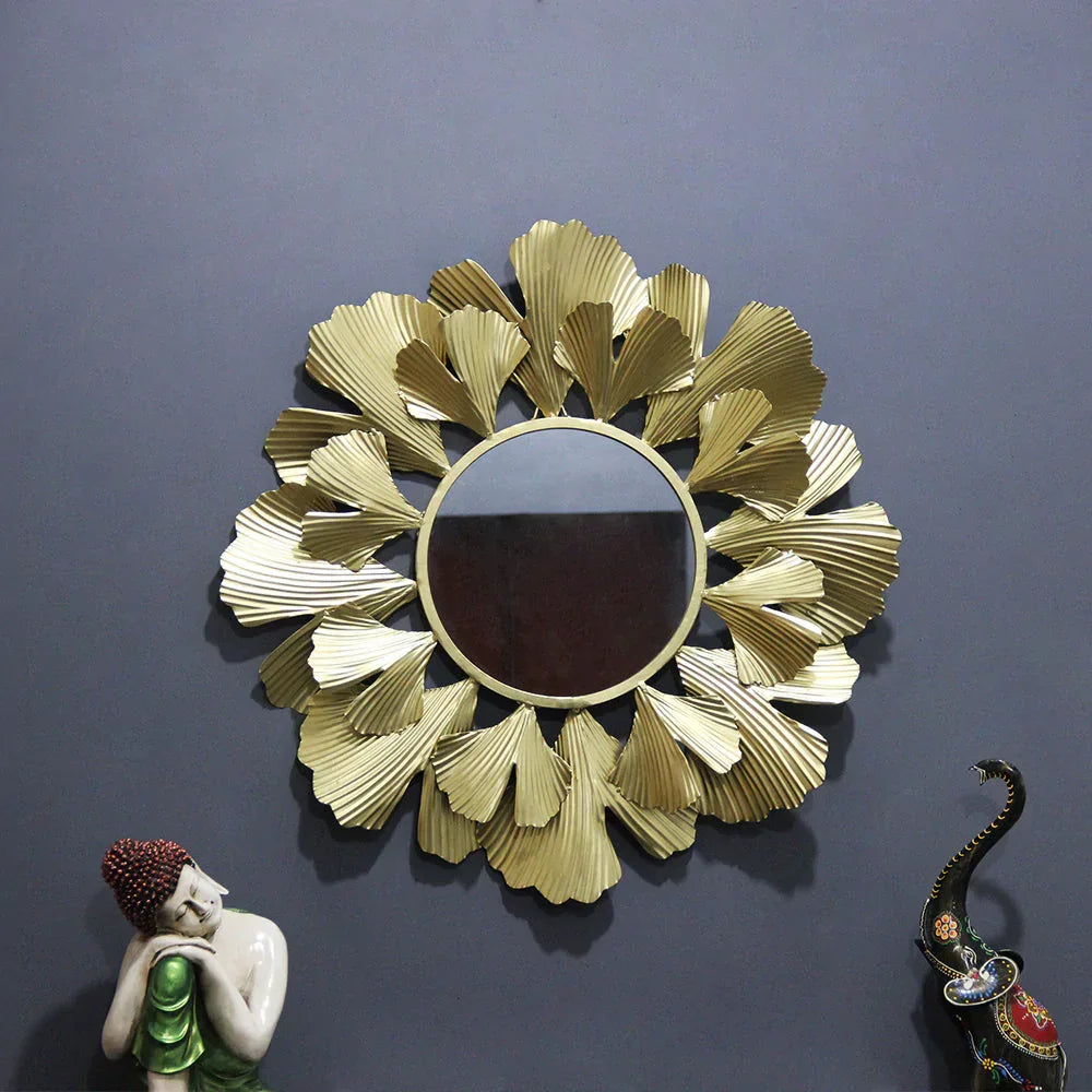 Golden Luring Petals Round Mirror Wall Decor - All India Decor