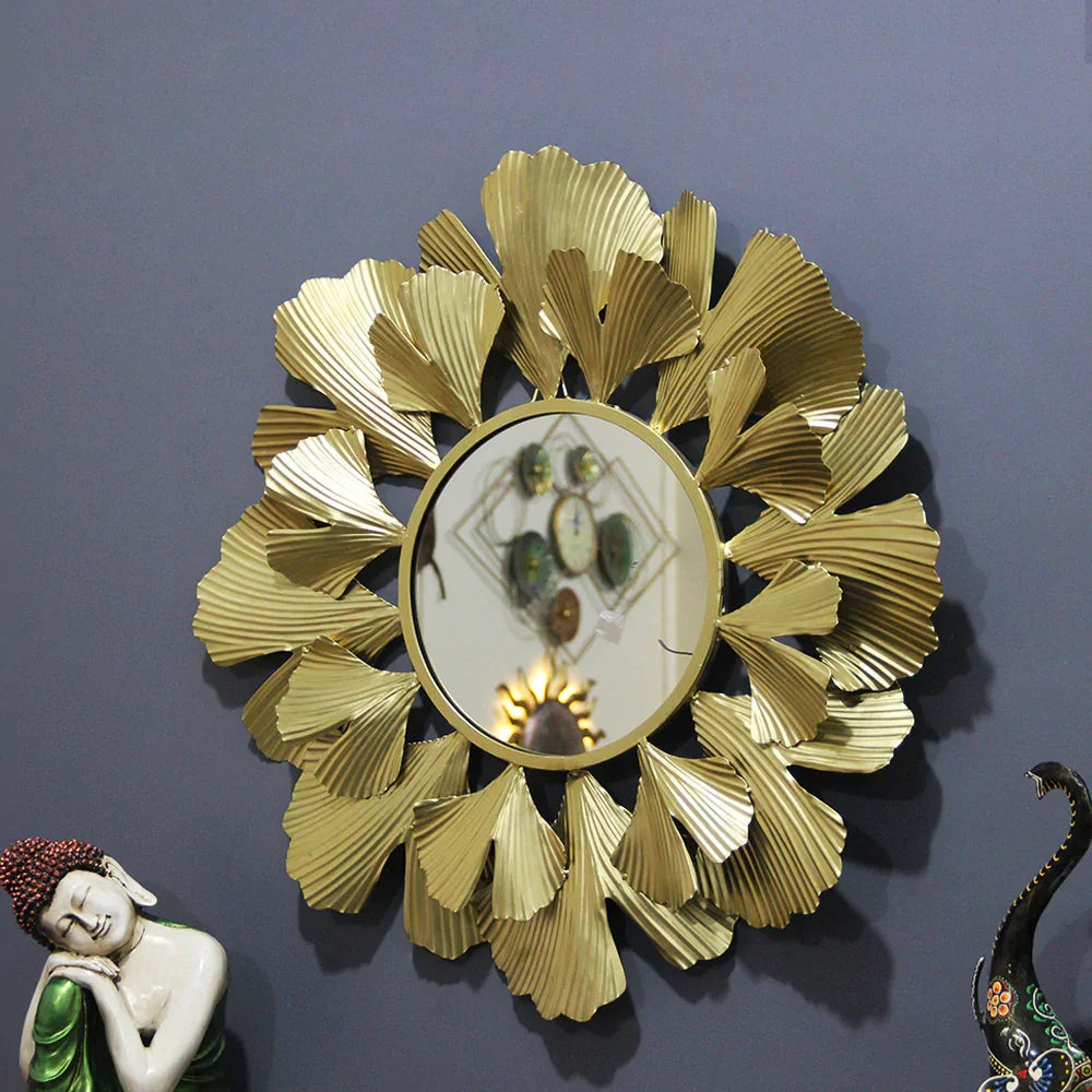 Golden Luring Petals Round Mirror Wall Decor - All India Decor