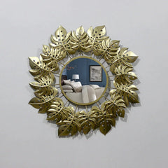 Pretty Golden Leaves Round Mirror Wall Decor - All India Decor