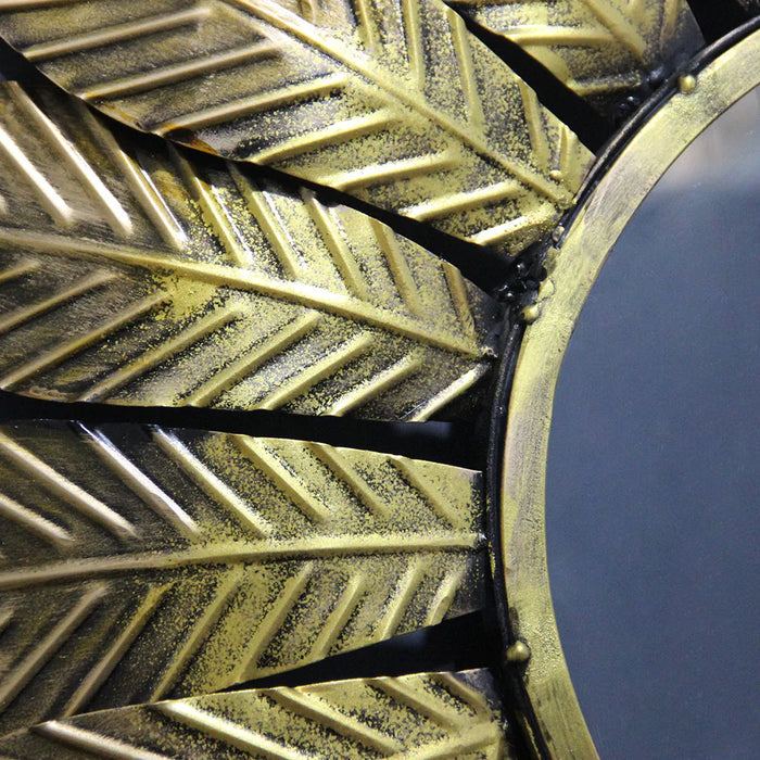 Slender Leaf Golden Round Mirror Wall Decor
