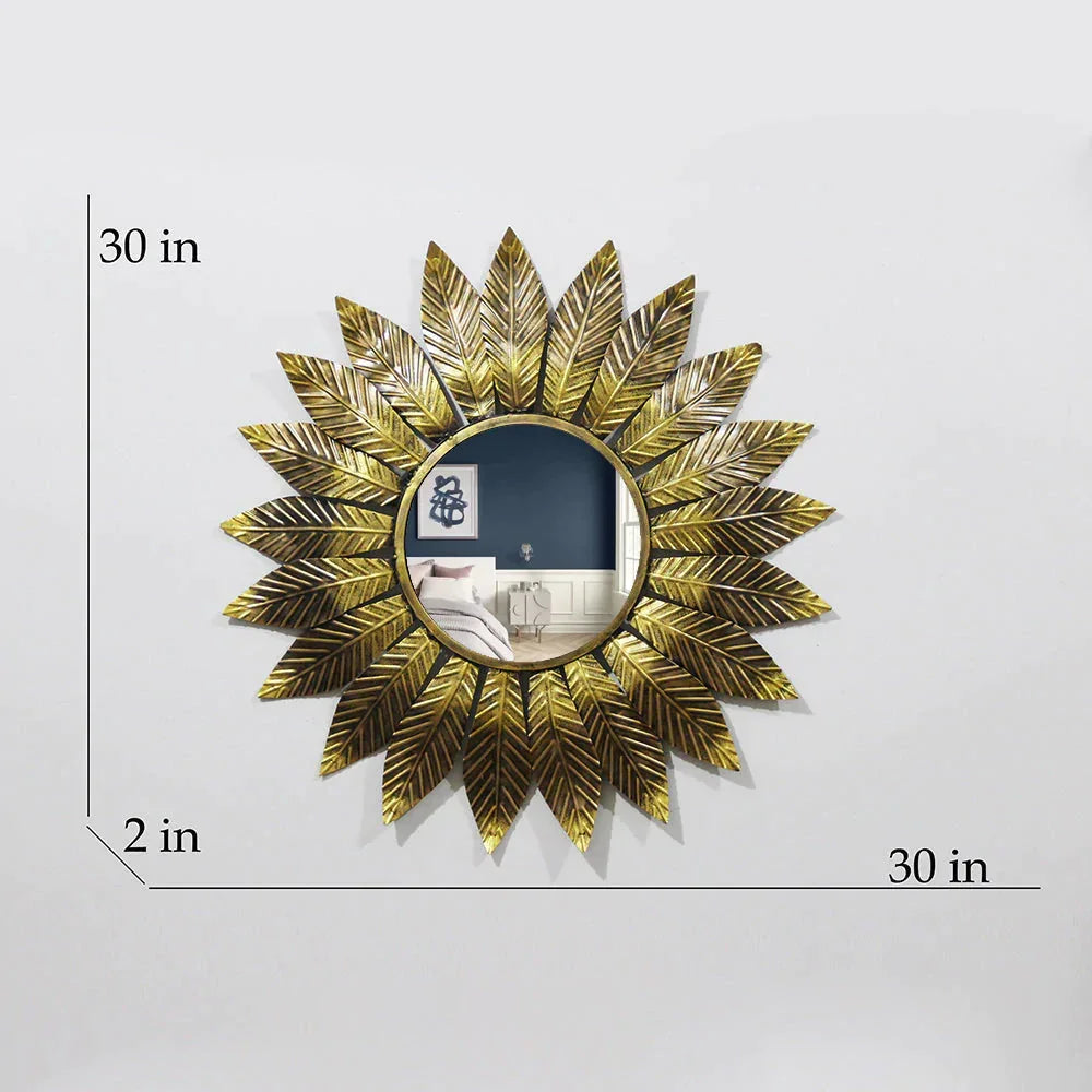 Slender Leaf Golden Round Mirror Wall Decor - All India Decor