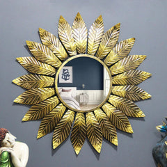 Slender Leaf Golden Round Mirror Wall Decor - All India Decor