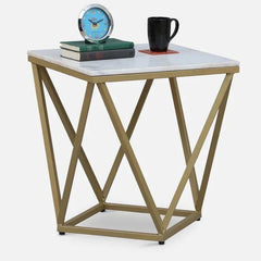 Square End Table with Marble Top in Gold Finish - All India Decor