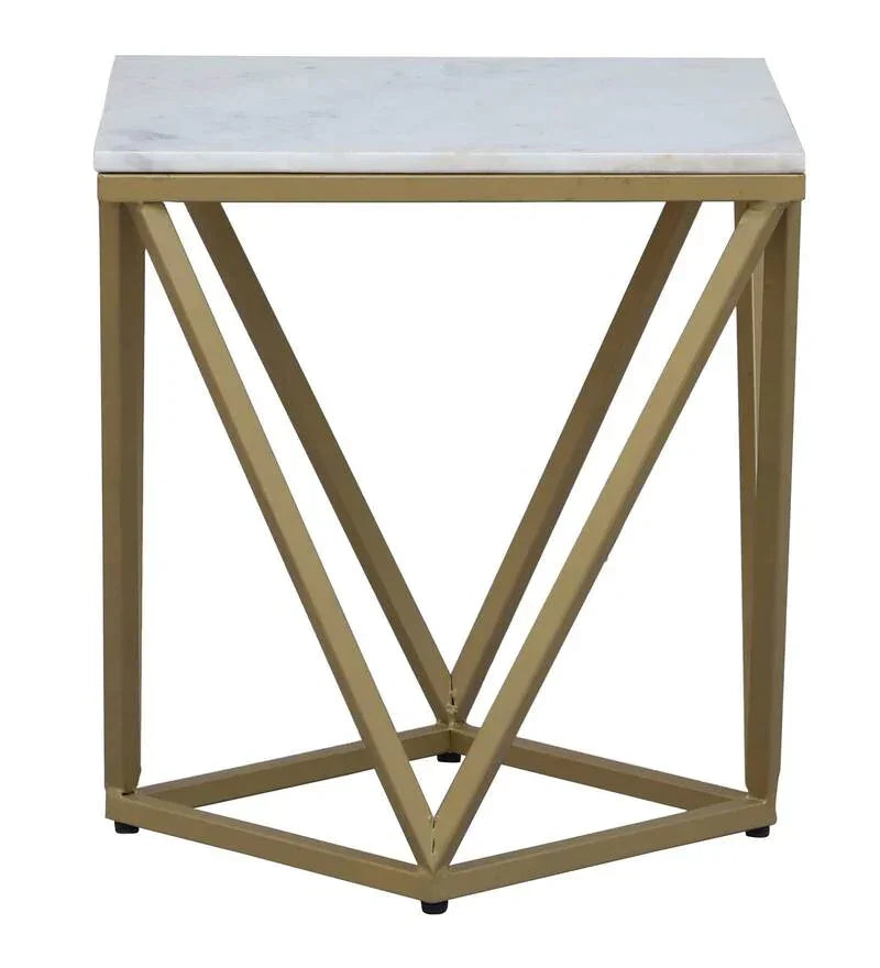 Square End Table with Marble Top in Gold Finish - All India Decor