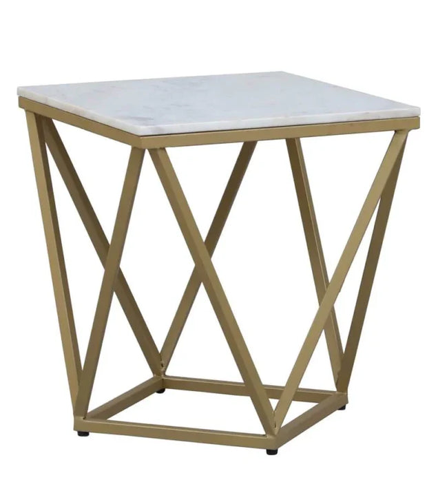 Square End Table with Marble Top in Gold Finish