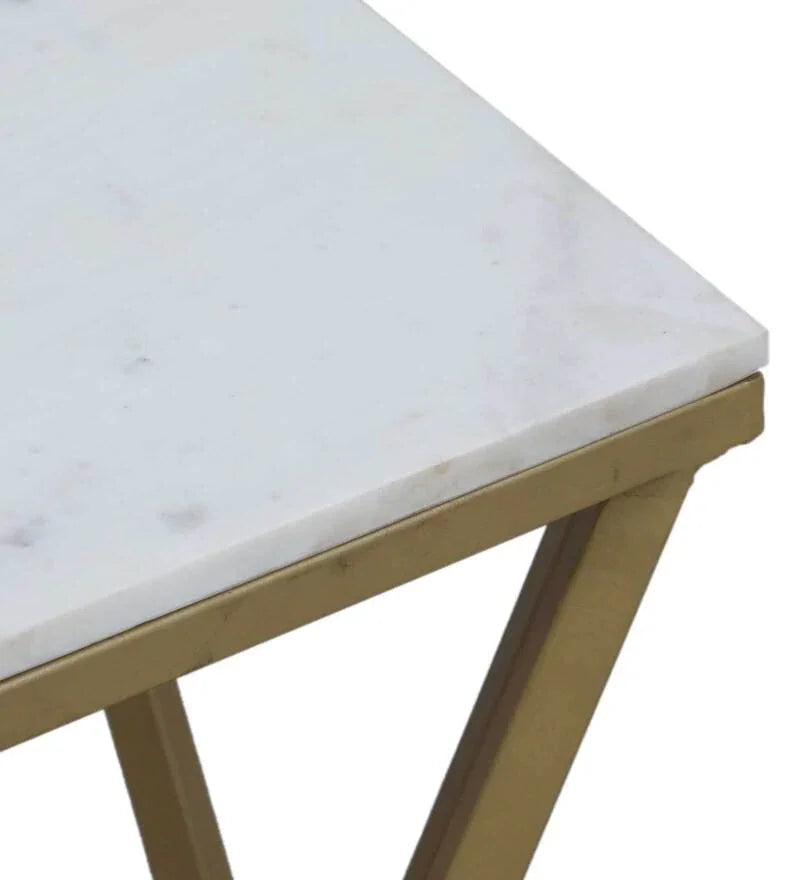 Square End Table with Marble Top in Gold Finish - All India Decor