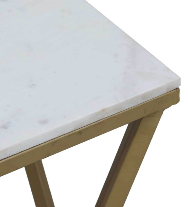 Square End Table with Marble Top in Gold Finish