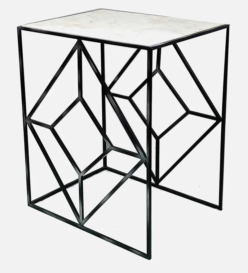 Marble Top End Table in Black Colour - All India Decor