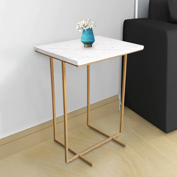 Marble Top End Table in Gold Finish